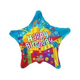 100 Pieces Mylar 18" Vlu Ds - Happy Birthday Big Present - Balloons & Balloon Holder