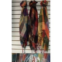 72 Wholesale Pashmina With FringE--Plaid With Peace Signs