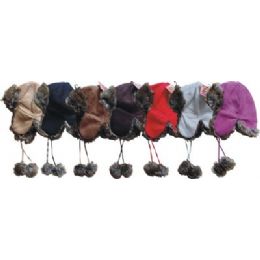 24 Pieces Fashion Aviator Suede Hat - Trapper Hats