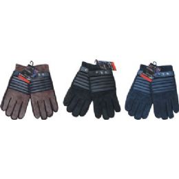 24 Pairs Winter Glove Suede Men With Stripe - Leather Gloves