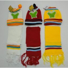 144 Wholesale Baby Knit Cap With ScarF--Butterflies