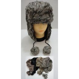36 Wholesale Bomber Hat With PompoM--Faux Fur