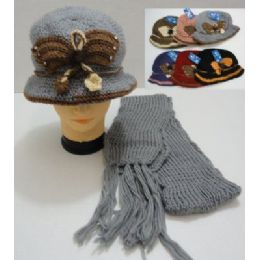 36 Units of Hand Knitted Fashion Hat & Scarf SeT--Butterfly - Winter Sets Scarves , Hats & Gloves