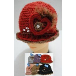 Hand Knitted Fashion HaT--Heart & Feather