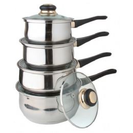 4 Units of 8 Pc Stainless Steel Sauce Pan Set With Lids - Stainless Steel Cookware