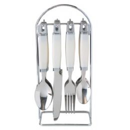 20 Pieces 25 Pc Flatware Set W/ Caddy (assorted Black & White) - Kitchen Cutlery