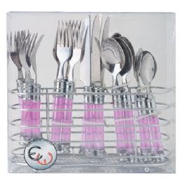 12 Pieces 20 Piece Stainless Steel Cutlery Set With Chrome Holder Assorted Colors - Kitchen Cutlery