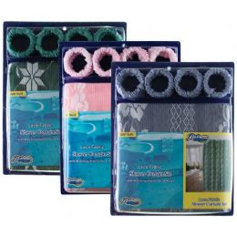 24 Pieces Item# 1006 Lace Fabric Shower Curtain, Liner & Hook Set - Shower Accessories