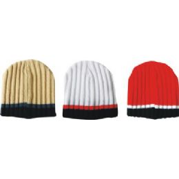 144 Pieces Mens Striped Ribbed Hat - Winter Beanie Hats