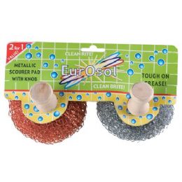 96 Pieces 2 Pk Metallic Scourer Pads With Knobs - Cleaning Products