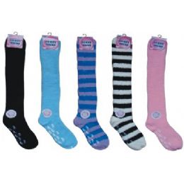 48 Pairs Fuzzy Sock Knee High With No Slip Bottom - Womens Fuzzy Socks