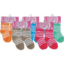 72 Units of 2 Pair Baby Fuzzy Sock - Girls Crew Socks