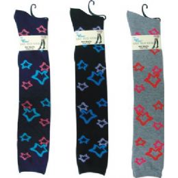 144 Units of Knee High With Printed Star - Womens Knee Highs
