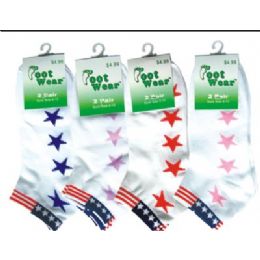 2 Pair Pack Of Ladies Ankle Sock With Usa Flag