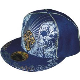 Flat Fitted Baseball Cap With Skull Design