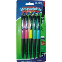 72 Wholesale 5 Piece Retractable Ballpoint Pen
