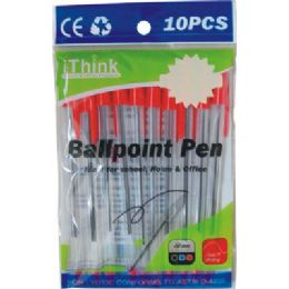 72 Pieces 10 Piece Ballpoint Pen Red Only - Pens
