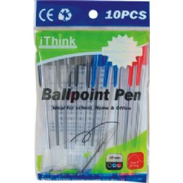 72 Wholesale 10 Piece Ballpoint Pen Asst Color