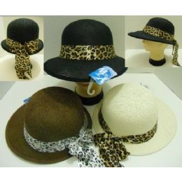 48 Units of Ladies LargE-Brimmed Hat With Animal Print Bow - Sun Hats