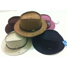48 Wholesale Suede Cowboy Hat With LeatheR-Like Hat Band