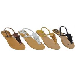 36 Wholesale Ladies Thong Flat Sandal With Crochet And Sequence