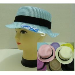 24 Pieces Ladies Round Pastel Hat With Black Hat Band - Sun Hats