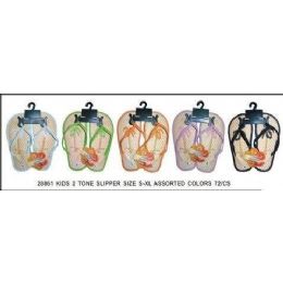 72 Wholesale Girls Bamboo Flip Flop With Tropical Tree