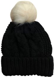 Yacht & Smith Womens Pom Pom Beanie Hat, Winter Cable Knit Hat, Warm Cap, 3" Poms Black
