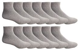 12 Units of Yacht & Smith Kids Cotton Quarter Ankle Socks In Gray Size 4-6 - Boys Ankle Sock