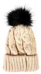 Yacht & Smith Womens Pom Pom Beanie Hat, Winter Cable Knit Hat, Warm Cap, 3" Pom Beige - Winter Beanie Hats