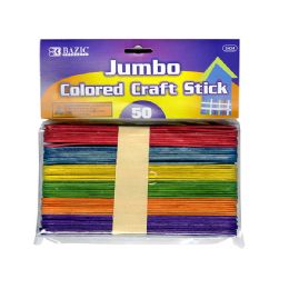 24 Units of Jumbo Colored Wooden Craft Stick 50 Pack - Craft Wood Sticks and Dowels