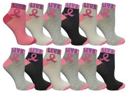 60 Units of Yacht & Smith Live, Breast Cancer Awareness Ankle Socks, Size 9-11 - Breast Cancer Awareness Socks