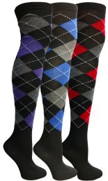 72 Units of Yacht & Smith Womens Over The Knee Referee Thigh High Boot Socks Argyle Print - Womens Over the knee sock