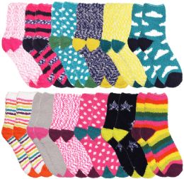 36 Units of Yacht & Smith Women's Assorted Printed Fuzzy Socks Assorted Colors, Size 9-11 - Womens Fuzzy Socks