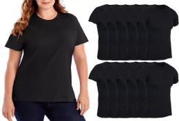 Women's Cotton Short Sleeve T Shirts Solid Black Size Large