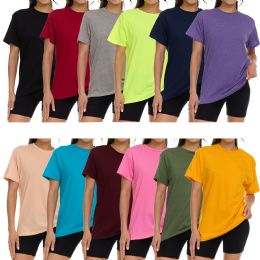 Womens Oversized Cotton Crew Neck Short Sleeve T-Shirts Assorted Colors , Large