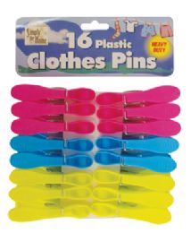 36 Pieces Plastic Clothes Pins 16 Pack 3 Inch Assorted Colors Heavy Duty - Clothes Pins