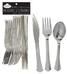 36 Pieces Crown Dinnerware Plastic Cutlery 18 Count Combo Silver Coated - Disposable Cutlery