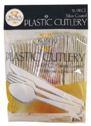 24 Pieces Crown Dinnerware Plastic Cutlery 36 Count Combo Silver Coated - Disposable Cutlery