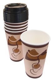 48 Units of Hot Cup With Lid 10 Pk 16 Oz - 5 Cups + 5 Lids - Disposable Cups