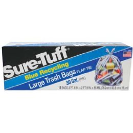 24 Pieces SurE-Tuff Trash Bags 30 Gallon 8 Count Flap Tie Blue Recycling - Garbage & Storage Bags