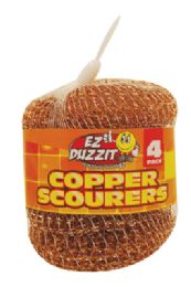 48 Pieces Copper Scourer 4 Pack 15 Grams In Net Bag - Scouring Pads & Sponges