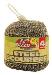 48 Pieces Steel Scourer 4 Pack 15 Grams In Net Bag - Scouring Pads & Sponges