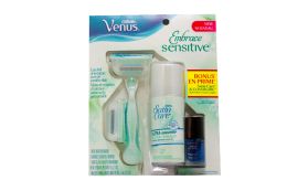 12 Pieces Gillette Venus Embrace Sensitive 3-Pc Gift Set (1 Razor+2 Cartridges 1 Sensitive Shave Gel And 1 Cover Girl Nail Polish #84891448) - Shaving Razors