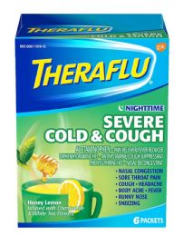 6 Pieces Theraflu Cold And Cough Powder 6 Count Nighttime Severe - Pain and Allergy Relief