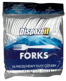 48 Pieces Dispoze It Plastic Cutlery 36 Count Heavy Duty Fork - Disposable Cutlery