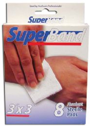 36 Pieces Super Band Sterile Pads 8 Count 3 X 3 Inch Boxed - Bandages and Support Wraps