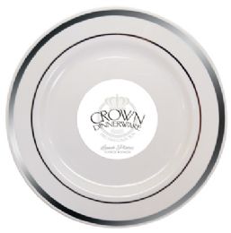 12 Units of Crown Dinnerware Lunch Plate 9 Inch 10 Pack Executive Collection White/silver - Disposable Plates & Bowls