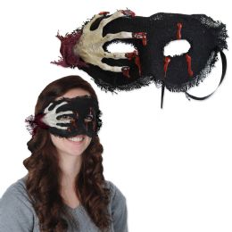 12 Pieces Skeleton Hand Mask Black Ribbon Ties - Party Hats & Tiara