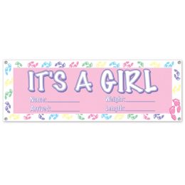 12 Pieces It's A Girl Sign Banner AlL-Weather; 4 Grommets - Party Banners